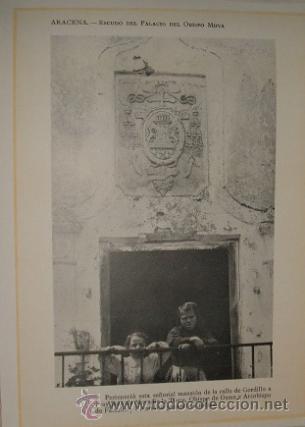 Sammelleidenschaft Papier: ARACENA HUELVA ESCUDO DEL PALACIO DEL OBISPO MIEVA ANTIGUO HUECOGRABADO HACIA 1910