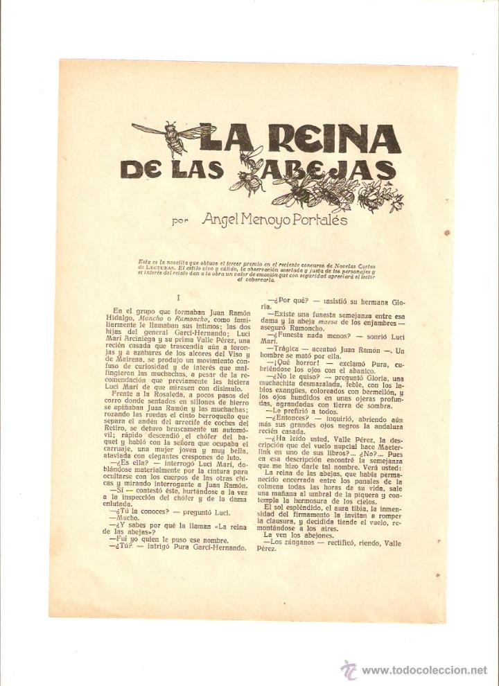 Coleccionismo: A&Ntilde;O 1923 RECORTE PRENSA RELATO LA REINA DE LAS ABEJAS ANGEL MENOYO PORTALES LLAVERIAS