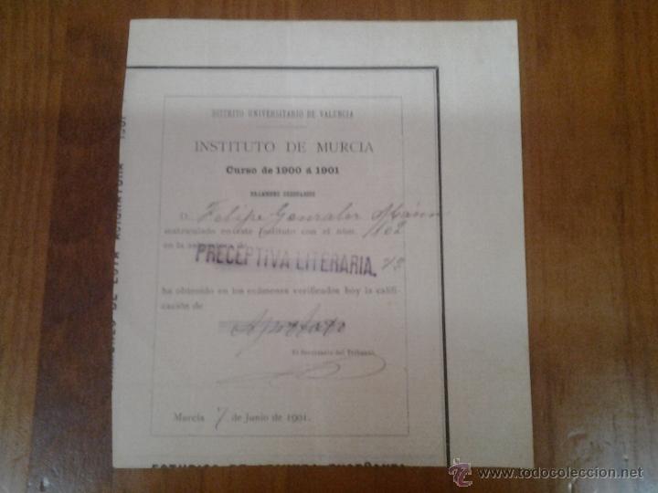 Collectionnisme: NOTAS INSTITUTO DE MURCIA EXAMENES ORDINARIOS INGENIERO FELIPE GONZALEZ CIEZA 1901