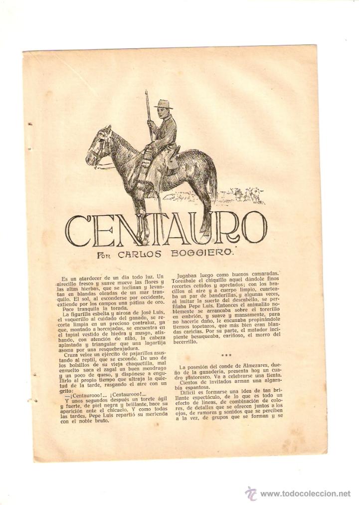 Colecionismo: A&Ntilde;O 1924 RECORTE PRENSA RELATO CENTAURO CARLOS BOGGIERO ILUSTRACIONES CALDERE