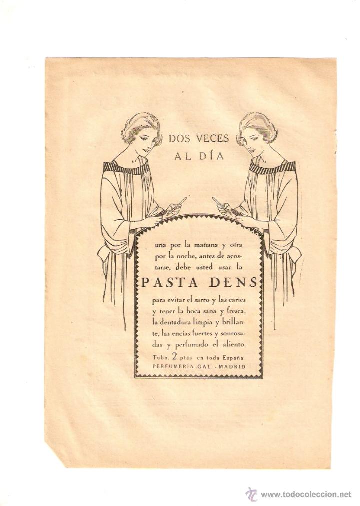 Coleccionismo: A&Ntilde;O 1924 RECORTE PRENSA PUBLICIDAD PASTA DENS PERFUMERIA GAL