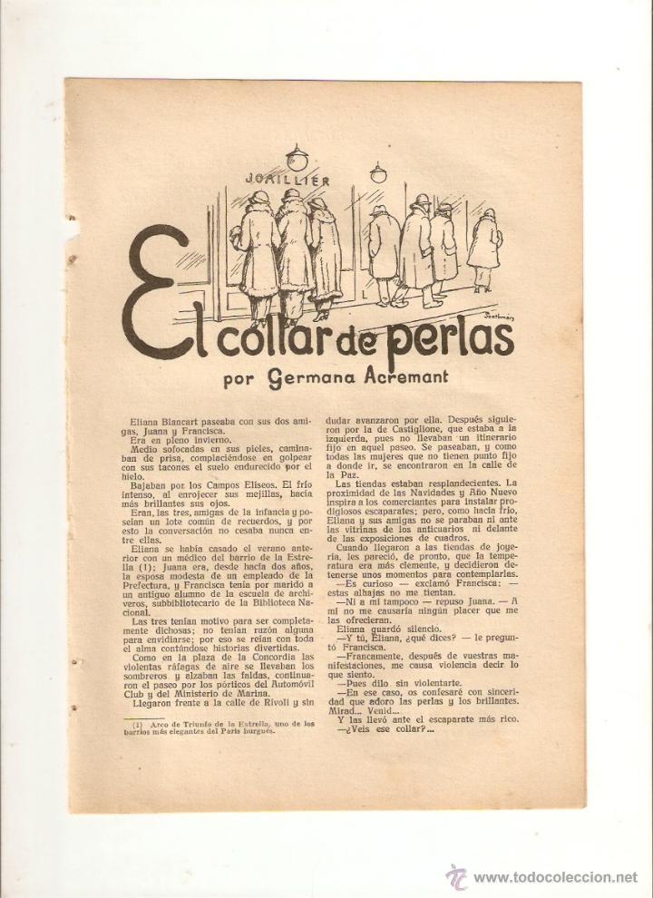Collectionnisme: A&Ntilde;O 1924 RECORTE PRENSA RELATO EL COLLAR DE PERLAS GERMANA ACREMANT ILUSTRACIONES SZATHMARY
