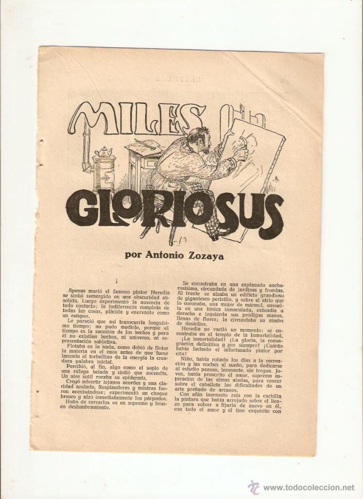 Coleccionismo: A&Ntilde;O 1926 RECORTE PRENSA RELATO MILES GLORIOSUS ANTONIO ZOZAYA ILUSTRACIONES LLAVERIAS DIBUJO