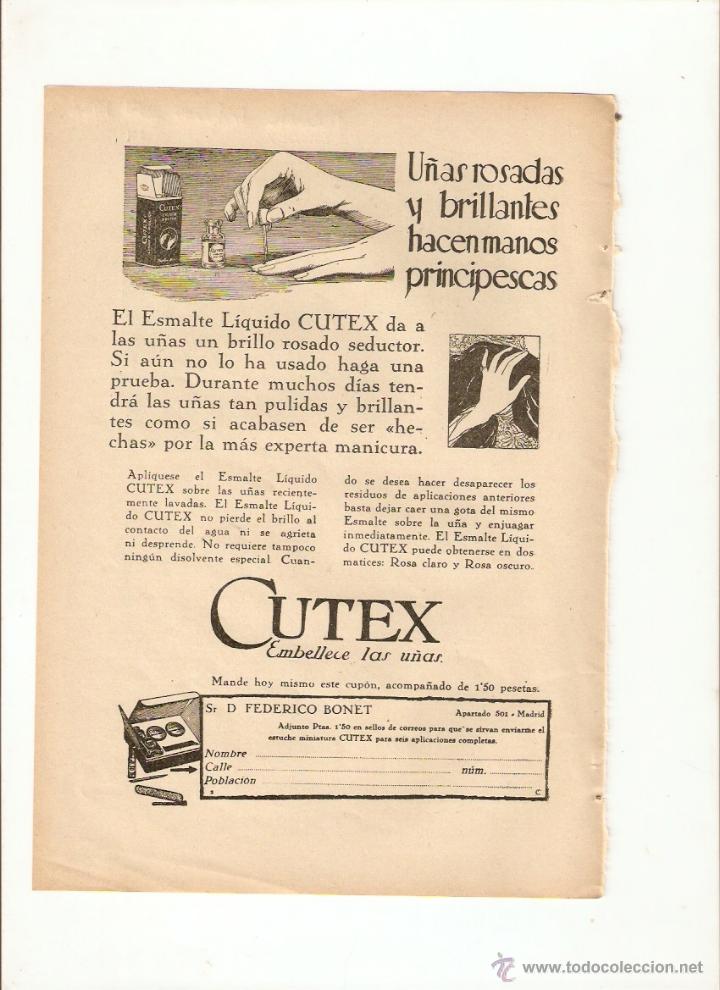 Coleccionismo: A&Ntilde;O 1926 RECORTE PRENSA PUBLICIDAD ESMALTE LIQUIDO CUTEX BELLEZA U&Ntilde;AS MANICURA