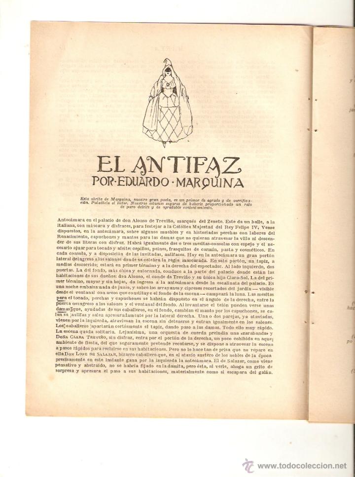 Coleccionismo: A&Ntilde;O 1924 RECORTE PRENSA OBRA DE TEATRO EL ANTIFAZ EDUARDO MARQUINA ILUSTRACIONES LONGORIA DIBUJO