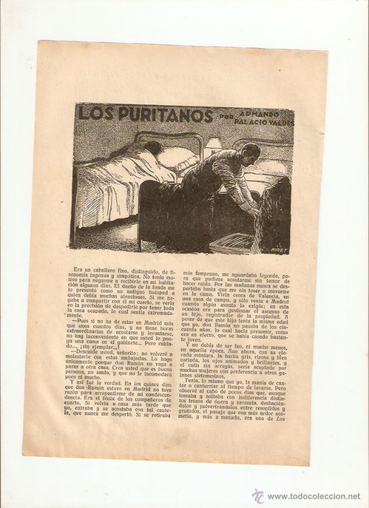 Coleccionismo: A&Ntilde;O 1924 RECORTE PRENSA RELATO LOS PURITANOS ARMANDO PALACIO VALDES ILUSTRACIONES DE MIRET