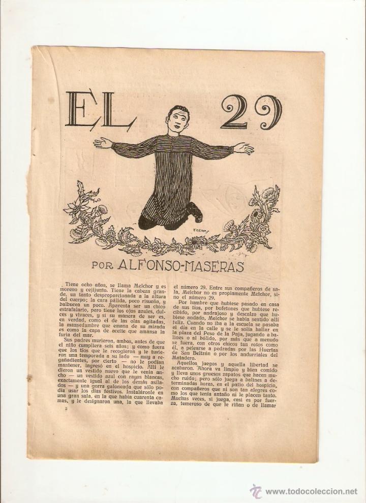 Coleccionismo: A&Ntilde;O 1924 RECORTE PRENSA RELATO EL 29 ALFONSO MASERAS ILUSTRACIONES DE FREIXAS DIBUJO