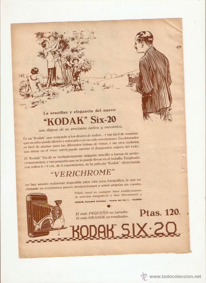Coleccionismo: A&Ntilde;O 1933 RECORTE PRENSA PUBLICIDAD FOTOGRAFIA CAMARA FOTOGRAFICA KODAK SIX-20 SIX 20 FOTOS