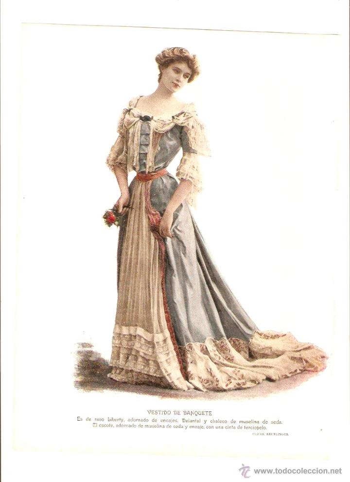 Collezionismo: A&Ntilde;O 1903 RECORTE PRENSA MODA TRAJE VESTIDO DE BANQUETE CLICHE REUTLINGER ENCAJE RASO LIBERTY