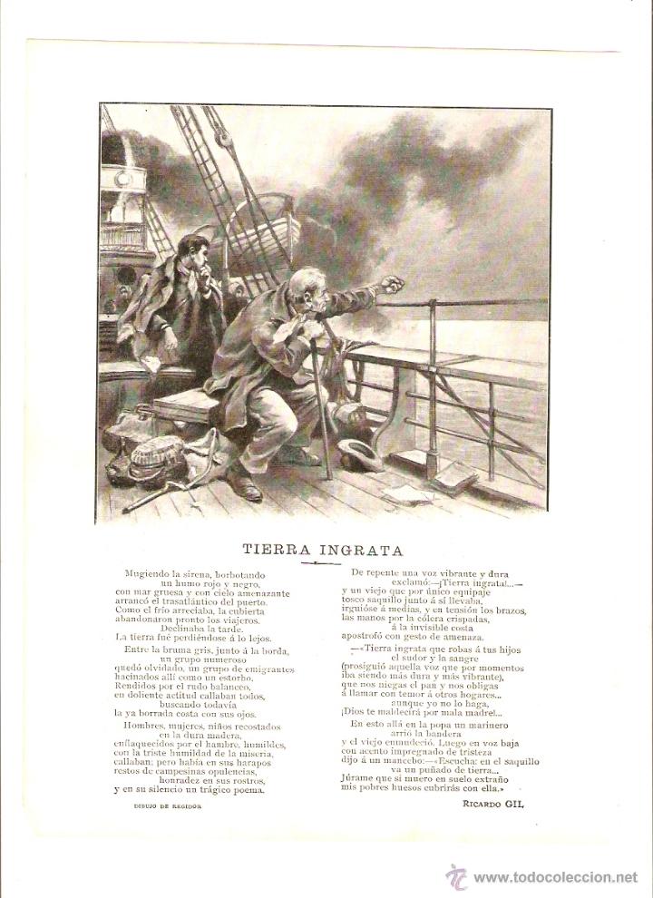 Coleccionismo: A&Ntilde;O 1903 RECORTE PRENSA POESIA TIERRA INGRATA RICARDO GIL DIBUJO REGIDOR ILUSTRACION