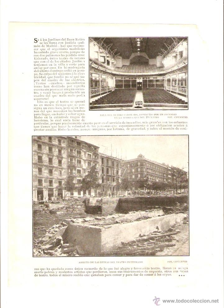 Collectionnisme: A&Ntilde;O 1903 RECORTE PRENSA MADRID INCENDIO TEATRO ELDORADO EL RETIRO