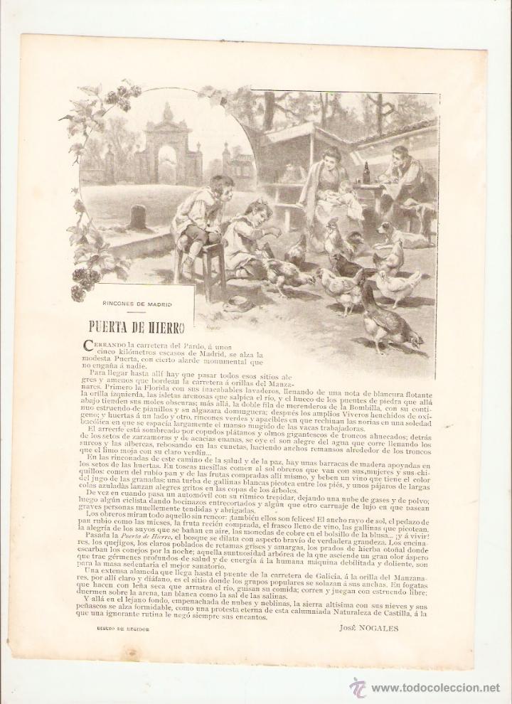 Coleccionismo: A&Ntilde;O 1903 RECORTE PRENSA RELATO PUERTA DE HIERRO RINCONES DE MADRID JOSE NOGALES DIBUJO REGIDOR