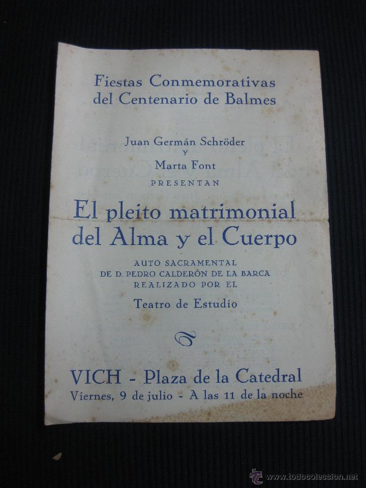 Coleccionismo: EL PLEITO MATRIMONIAL DEL ALMA Y EL CUERPO. AUTO SACRAMENTEAL DE CALDERON DE LA BARCA.