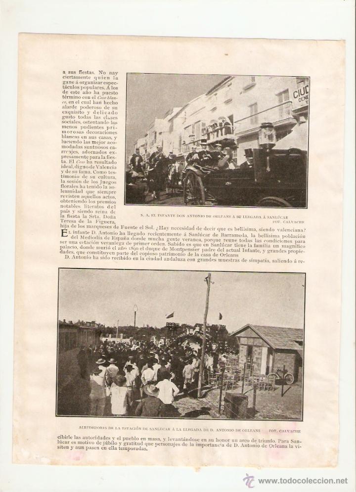 Collectionnisme: A&Ntilde;O 1903 RECORTE PRENSA VISITA ANTONIO DE ORLEANS A SANLUCAR DE BARRAMEDA BALCONES COSO BLANCO VALEN