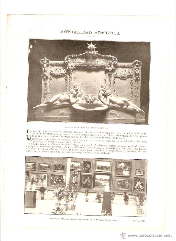 Coleccionismo: A&Ntilde;O 1903 RECORTE PRENSAESCULTURA LAVADO MODELADO ANICETO MARINAS TIRA COMICA EL RETIRO XAURADO