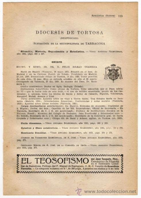 Coleccionismo: DIOCESIS DE TORTOSA/TUDELA, SUFRAGANEA DE LA METROPOLITANA DE TARRAGONA - 1932