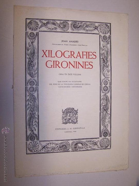 Coleccionismo: Prospecte llibre Xilografies Gironines de Joan Amades. Ed. Gironella. Girona. 1948