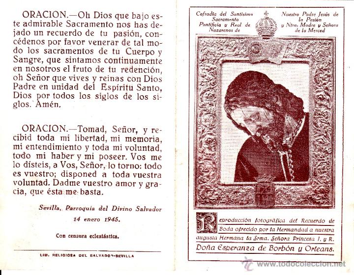 Coleccionismo: REPRODUCION FOTOGRAFICA RECUERDO BODA D&Ntilde;A ESPERANZA DE BORBON Y ORLEANS - CULTOS HDAD PASION 1945
