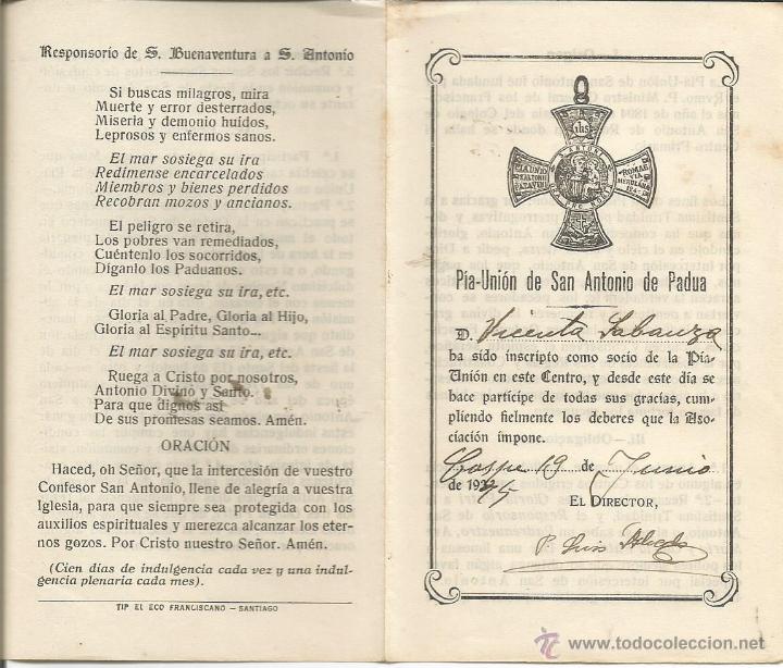 Coleccionismo: CURIOSA INSCRIPCION COMO SOCIO DE LA PIA-UNION DE SAN ANTONIO DE PADUA - RELIGIOSO - MEDIDA 15X12,5
