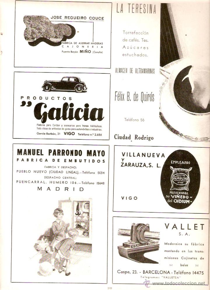 Collecting paper: A&Ntilde;O 1939 RECORTE PUBLICIDAD VALLET REGUEIRO COUCE CAFES LA TERESINA EMBUTIDOS PARRONDO MAYO FAMOLINS