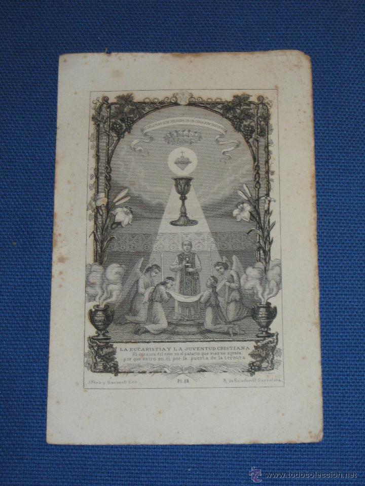 Coleccionismo: PEQUE&Ntilde;O GRAVADO 9X14 - HOJA DE LIBRO - LA EUCARISTIA Y LA JUVENTUD CRISTIANA - J.PENA Y SACANEL ED.