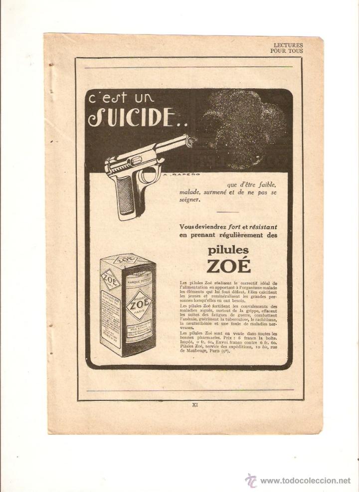 Coleccionismo: A&Ntilde;O 1920 RECORTE PUBLICIDAD EN FRANCES PILULES ZOE ZO&Eacute; PASTILLAS PILDORAS PRODUCTOS FARMACEUTICOS