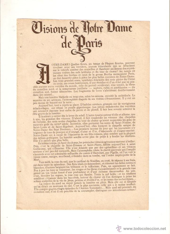 Coleccionismo: A&Ntilde;O 1920 RECORTE PRENSA EN FRANCES VISIONS DE NOTRE DAME DE PARIS