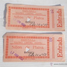 Coleccionismo: 2 ENTRADAS TEATRO CINEMA GOYA , SILLONES DE PLATA , 1952 .. !. Lote 47128369