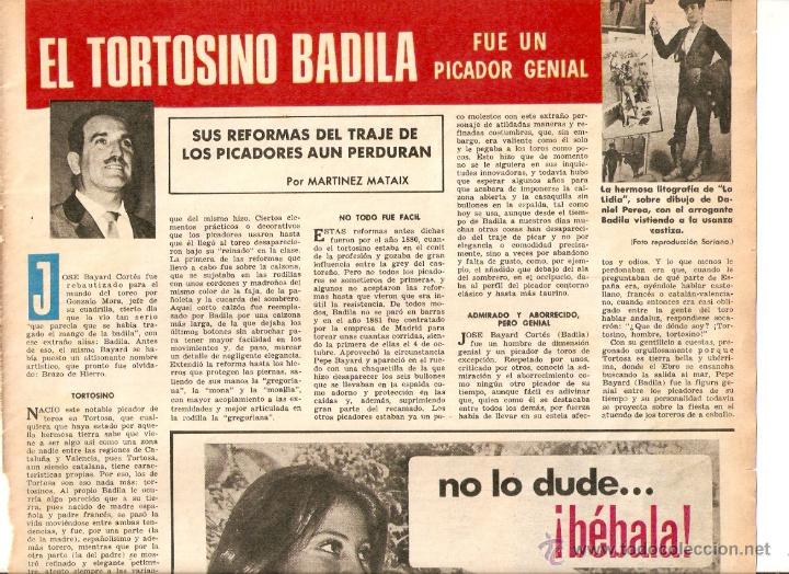 Coleccionismo: A&Ntilde;O 1970 RECORTE PRENSA TORTOSA BADILA PICADOR TOROS PUBLICIDAD BEBIDAS SIDRA ZARRACINA