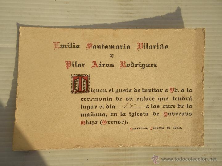 Collezionismo: ANTIGUA INVITACION  DE ENLACE 1940 ORENSE