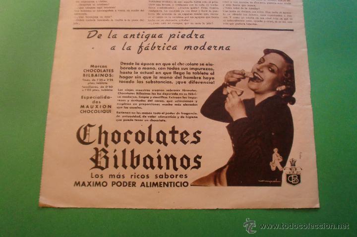 Coleccionismo: CHOCOLATES BILBA&Iacute;NOS 20/6/1936 HOJA SUELTA