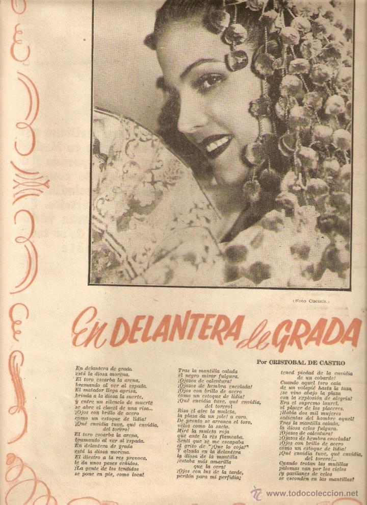 Coleccionismo: A&Ntilde;O 1953 RECORTE PRENSA POESIA EN DELANTERA DE GRADA CRISTOBAL DE CASTRO TOROS TOREO