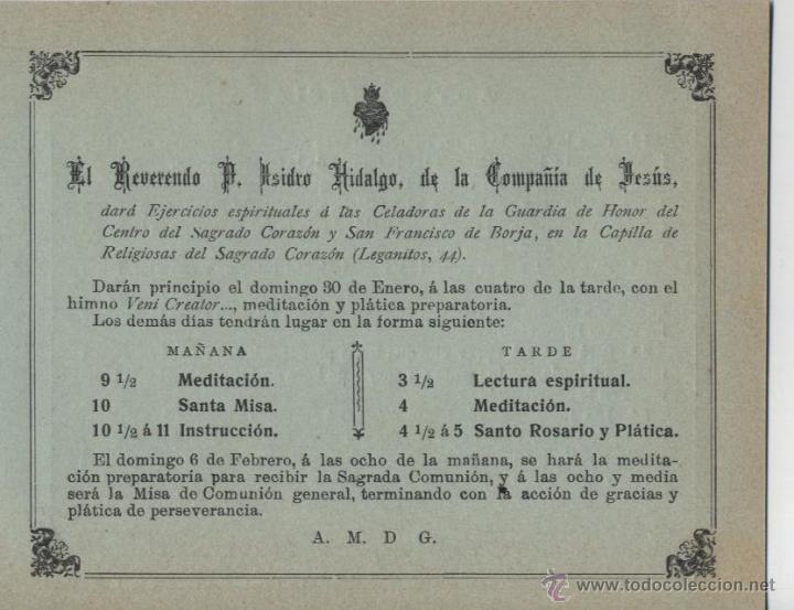 Coleccionismo: Programa ejercicios espirituales reverendo D. Isidro Hidalgo * JESU&Iacute;TAS * - Foto 1