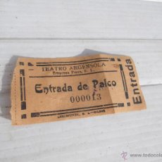 Coleccionismo: ANTIGUA ENTRADA DE PALCO , TEATRO ARGENSOLA . Lote 47458505