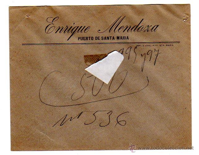 Coleccionismo: SOBRE CON MEMBRETE DE ENRIQUE MENDOZA. PUERTO DE SANTA MAR&Iacute;A.