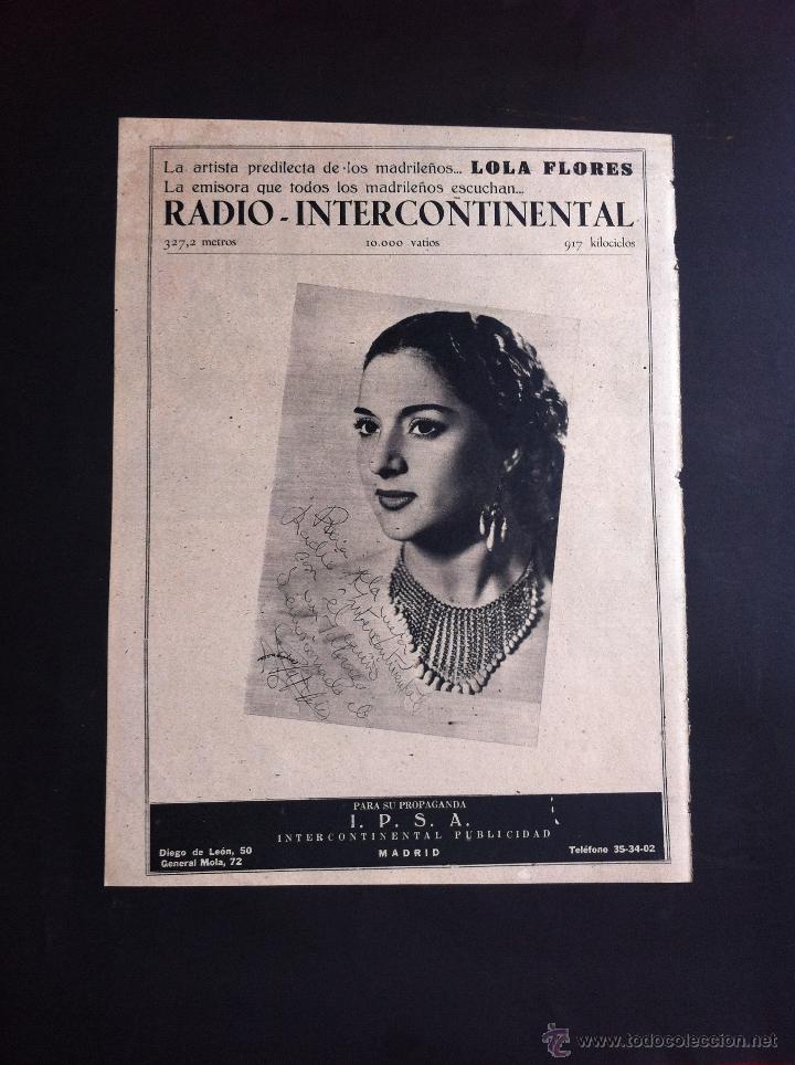 Coleccionismo: HOJA PUBLICITARIA (RADIO INTERCONTINENTAL) LOLA FLORES.  MEDIDAS: 37 x 28cm.