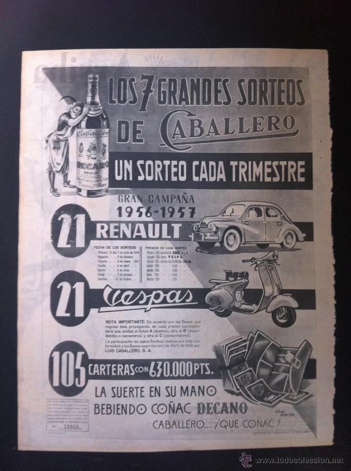 Coleccionismo: HOJA PUBLICITARIA (D&Eacute;CADA DE 1950)  LOS 7 GRANDES SORTEOS DE CABALLERO. 21 RENAULT, 21 VESPAS...