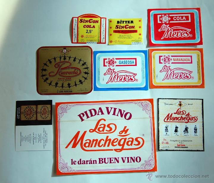 Coleccionismo: ETIQUETA VINO LOTE DE ETIQUETAS DE GASEOSAS Y VINOS DE LA MANCHA // LAS DE LA FOTO