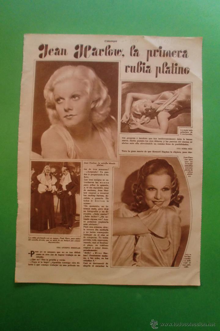 Collezionismo: JEAN HARLOW LA PRIMERA RUBIA PLATINO - HOJA SUELTA ESTAMPA 7/10/1933