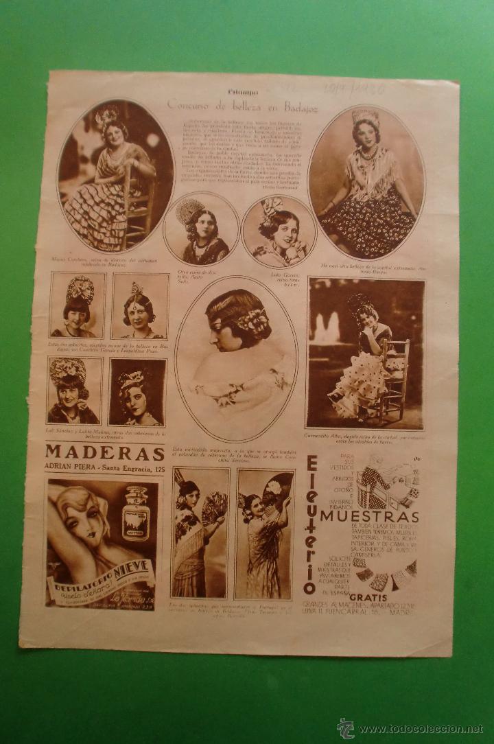 Colecionismo: CONCURSO DE BELLEZA EN BADAJOZ - MUSSOLINI EN EL CIELO CARICATURA HOJA SUELTA ESTAMPA 30/9/1930