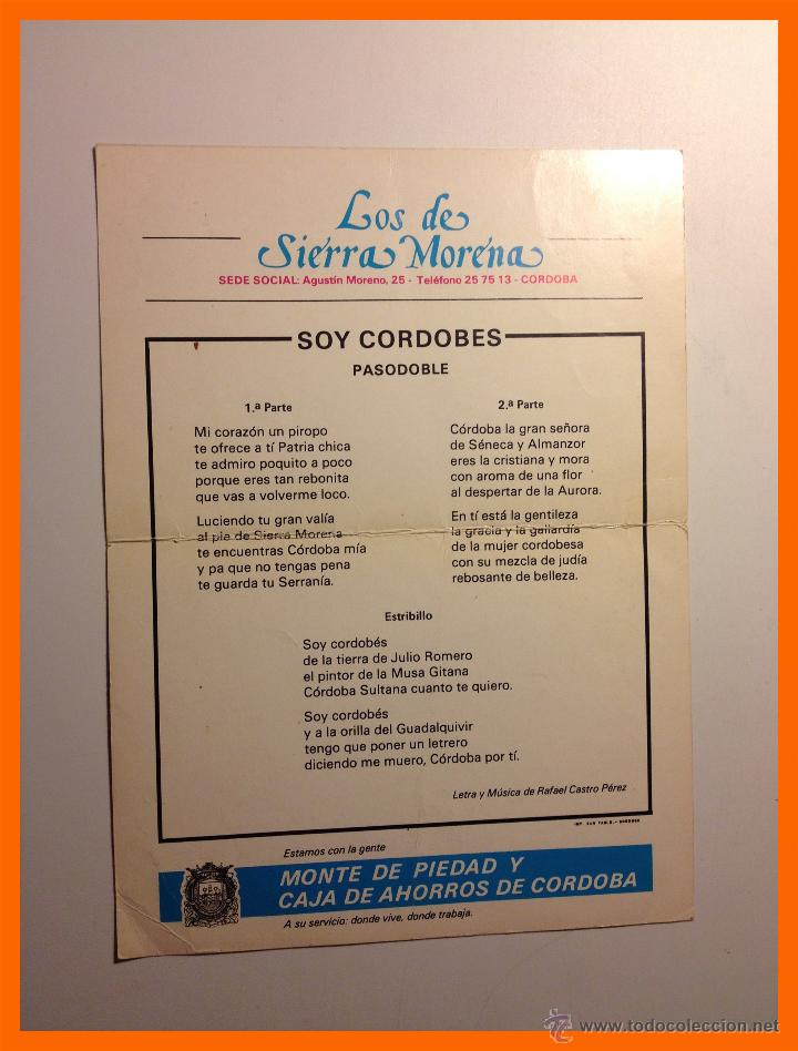 los de sierra morena - pasodoble soy cordobés - Buy Antique sheets of  paper, programs and other documents on todocoleccion