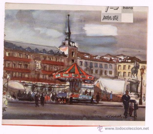 Collecting paper: PUBLICIDAD ORIGINAL DIBUJO (PINTOR LLOVERAS): PLAZA MAYOR MADRID CON CARRUSEL NI&Ntilde;OS (A&Ntilde;OS 50)