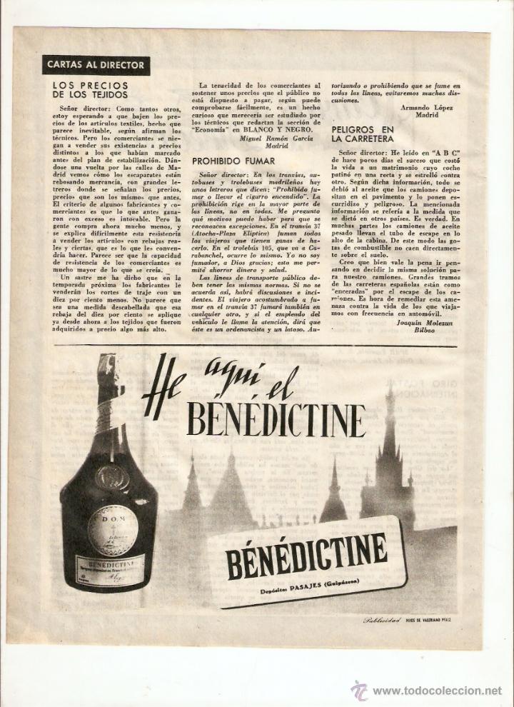 Colecionismo: A&Ntilde;O 1959 RECORTE PRENSA PUBLICIDAD BEBIDAS BENEDICTINE LICOR DE HIERBAS