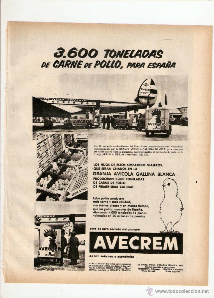 Coleccionismo: A&Ntilde;O 1959 RECORTE PRENSA PUBLICIDAD GRANJA AVICOLA GALLINA BLANCA AVECREM