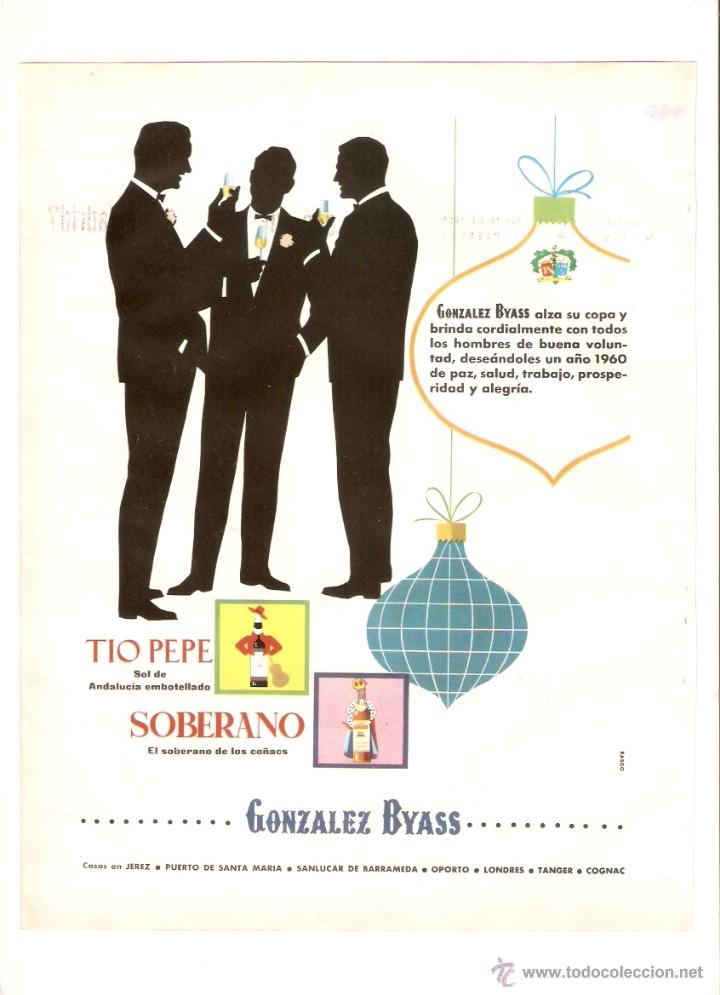 Coleccionismo: A&Ntilde;O 1959 RECORTE PRENSA PUBLICIDAD BEBIDAS GONZALEZ BYASS TIO PEPE SOBERANO CO&Ntilde;AC