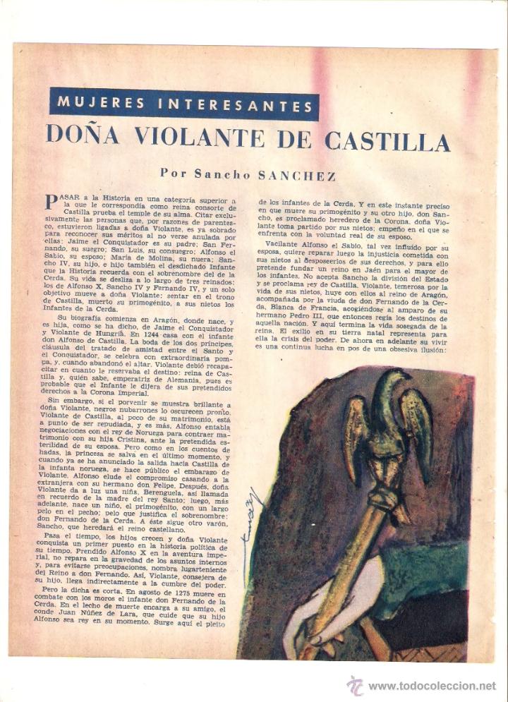 Collecting paper: A&Ntilde;O 1959 RECORTE PRENSA RELATO DO&Ntilde;A VIOLANTE DE CASTILLA POR SANCHO SANCHEZ ILUSTRACION SERNY