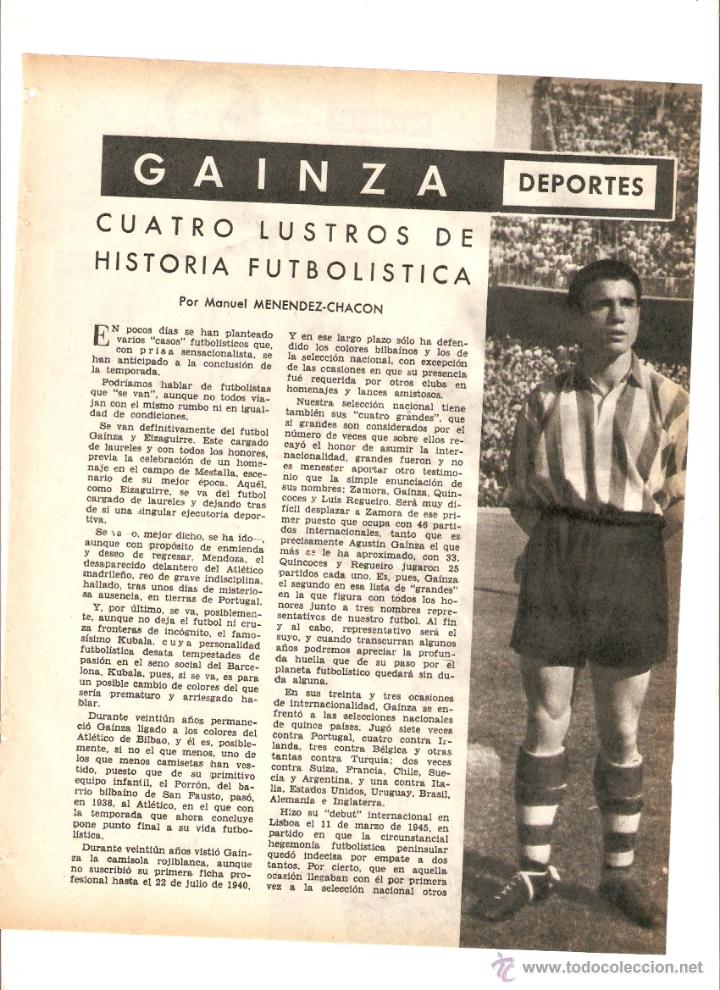 Coleccionismo: A&Ntilde;O 1959 RECORTE PRENSA DEPORTES FUTBOL JUGADOR GAINZA ATLETICO DE MADRID