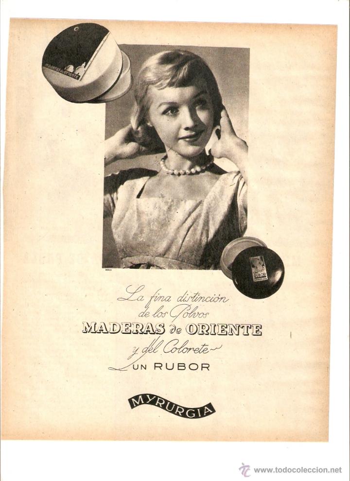 Coleccionismo: A&Ntilde;O 1959 RECORTE PRENSA PUBLICIDAD POLVOS MADERAS DE ORIENTE COLORETE MYRURGIA COSMETICA