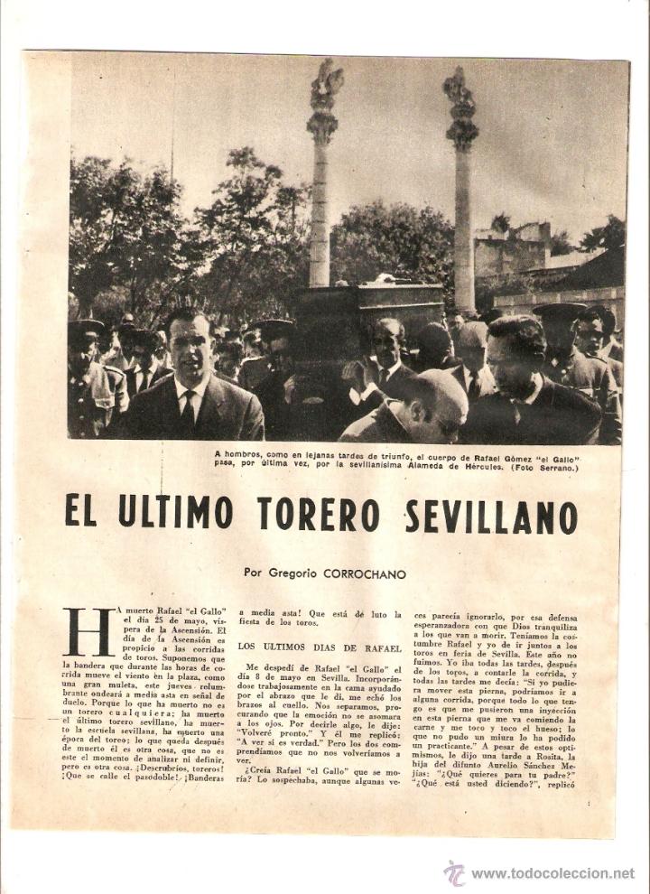 Sammelleidenschaft Papier: A&Ntilde;O 1960 RECORTE PRENSA MUERTE ENTIERRO EL GALLO TORERO SEVILLANO TOREO SEVILLA TOROS RAFAEL GOMEZ