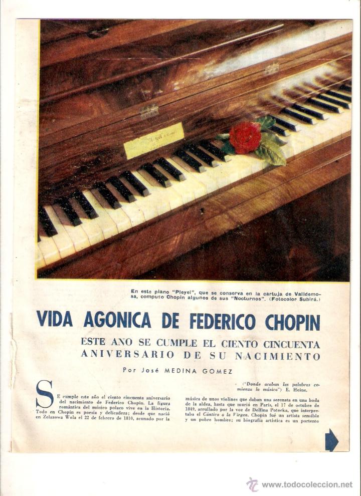 Collecting paper: A&Ntilde;O 1960 RECORTE PRENSA MUSICA VIDA AGONICA FEDERICO CHOPIN PIANO CARTUJA DE VALLDEMOSA MALLORCA
